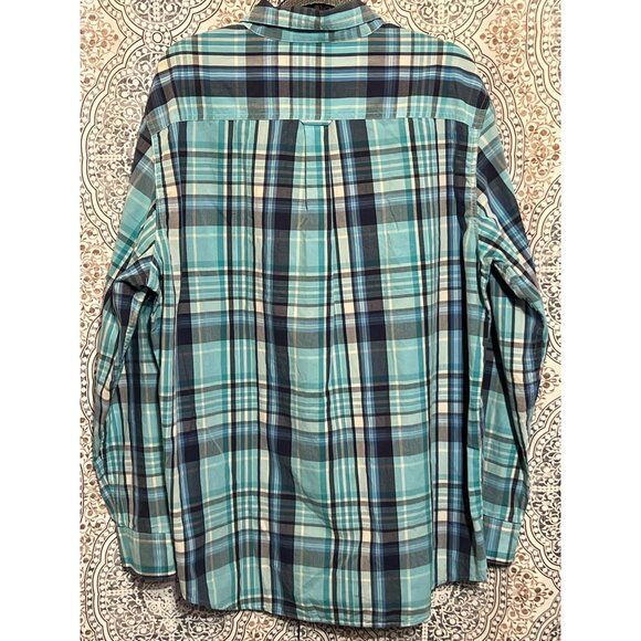 Chaps Easy Care Plaid Button Down Shirt In Teal & Navy L - Picture 2 of 8